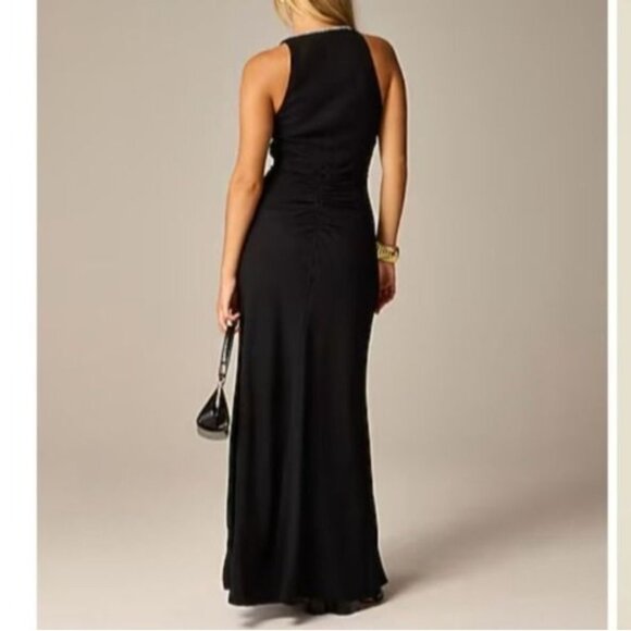 NWT J.Crew Collection Sz 6 Black Full-Length Embellished Ruched Dress CD510 - Picture 2 of 15
